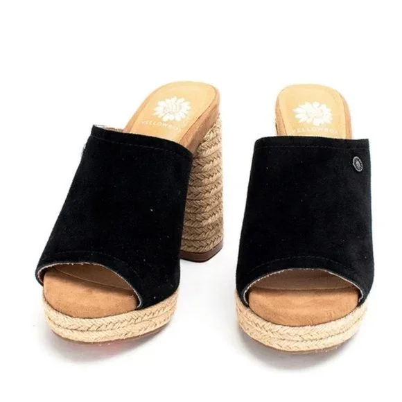 NEW Yellow Box Suede Espadrille Platform Block Heel Sandal - Picture 3 of 7